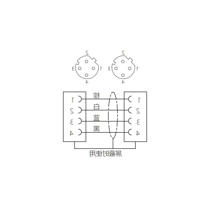 M12 4Pin D-coded、母头直型转母头直型、双端预铸PVC非柔性电缆、带屏蔽、灰色护套、64DD67-XXX